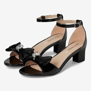 STEVE MADDEN Girls Black Bow Heeled Sandals Size 2